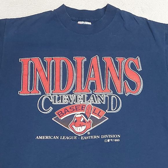 Vintage 1993 Trench Cleveland Indians Chief Wahoo Navy Blue T-Shirt Size Medium - Picture 2 of 8